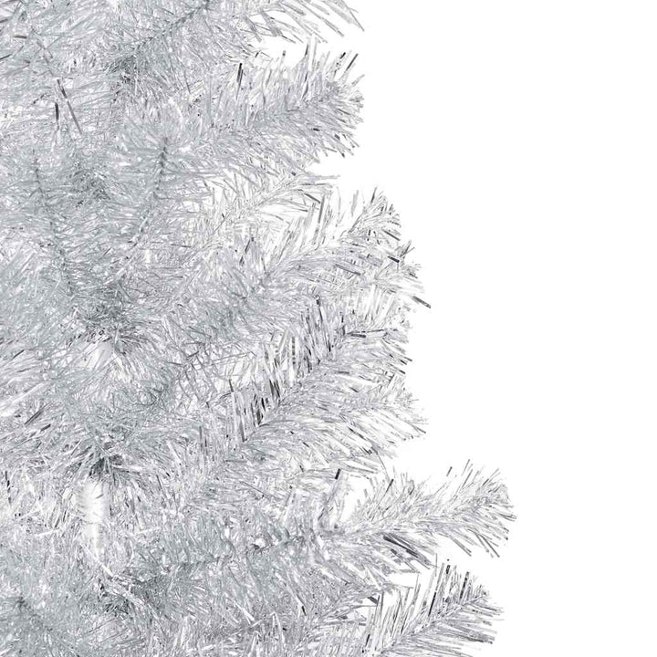 kunstigt juletræ med lys og kuglesæt 210 cm PET sølvfarvet