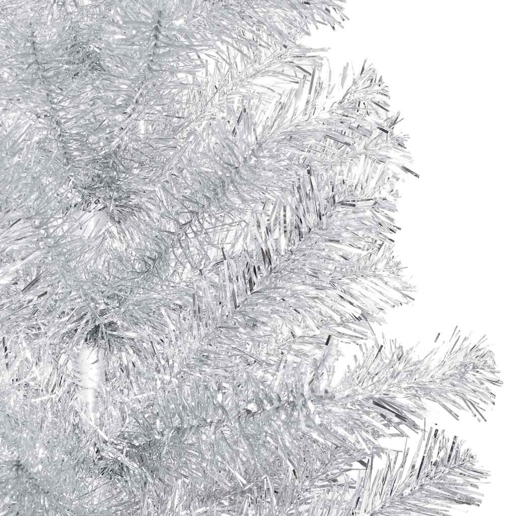 kunstigt juletræ med lys og kuglesæt 240 cm PET sølvfarvet