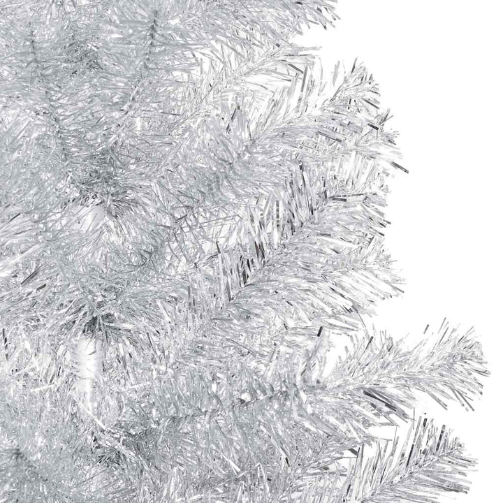 kunstigt juletræ med lys og kuglesæt 240 cm PET sølvfarvet