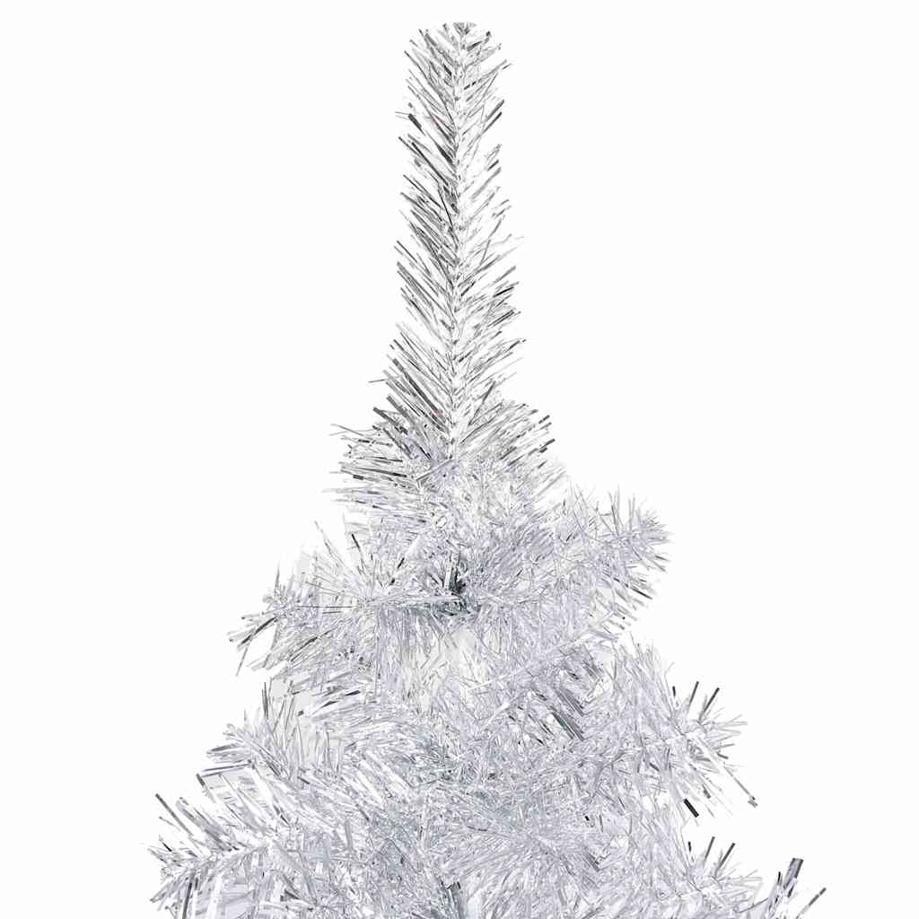 kunstigt juletræ med lys og kuglesæt 240 cm PET sølvfarvet