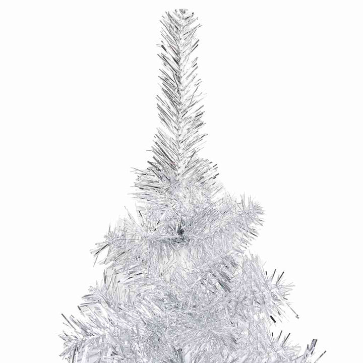 kunstigt juletræ med lys og kuglesæt 240 cm PET sølvfarvet