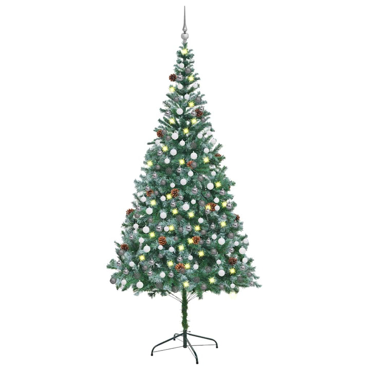 juletræ med lys + julekugler og grankogler 210 cm