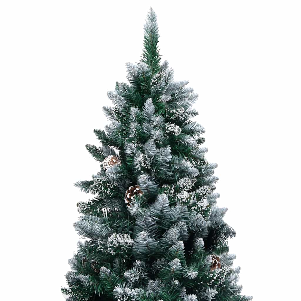 juletræ med sne + lys + julekugler og grankogler 180 cm