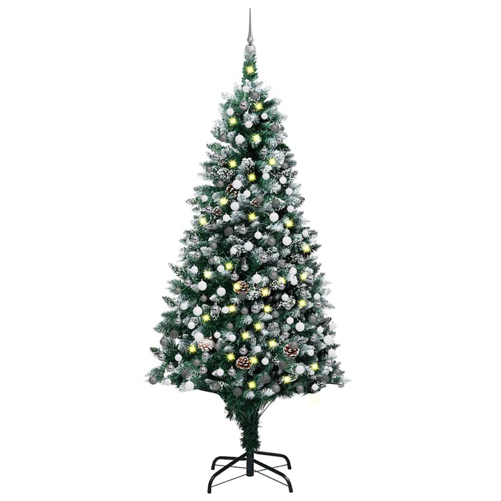 juletræ med lys + julekugler og grankogler 240 cm