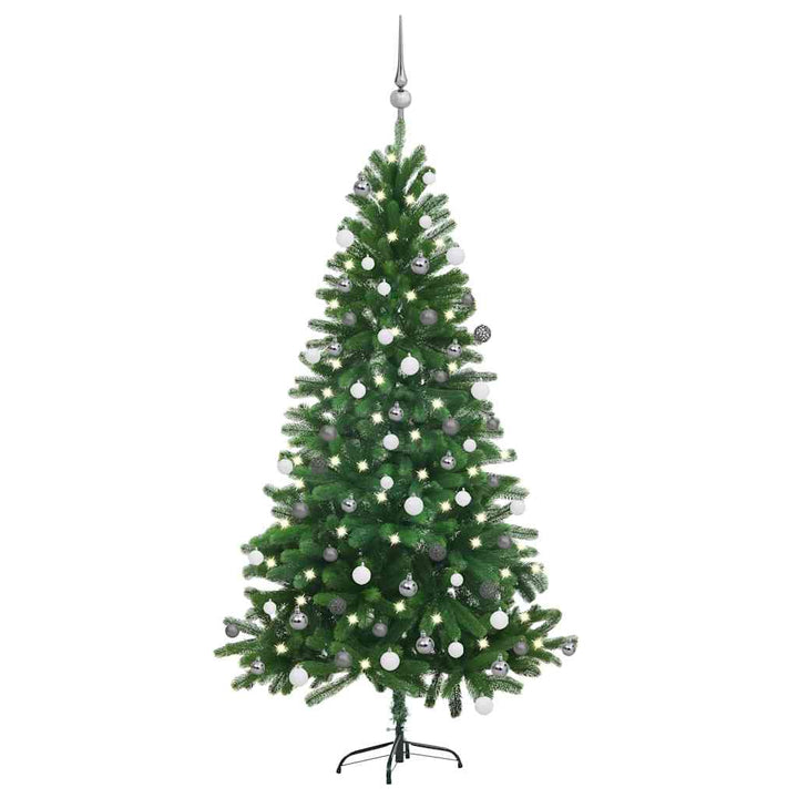 kunstigt juletræ med lys og kuglesæt 150 cm grøn