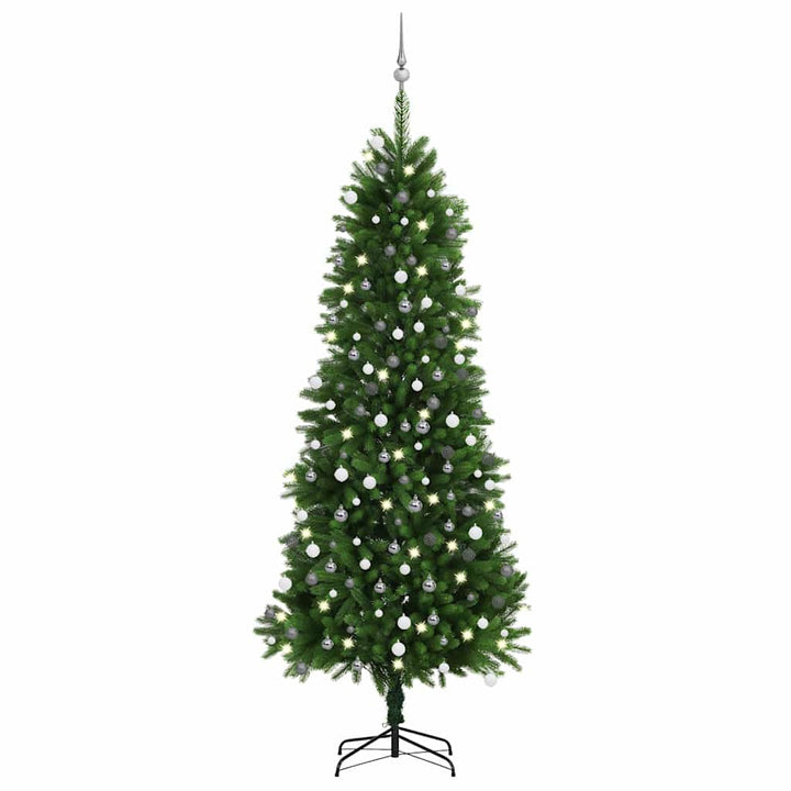 kunstigt juletræ med lys og kuglesæt 240 cm grøn