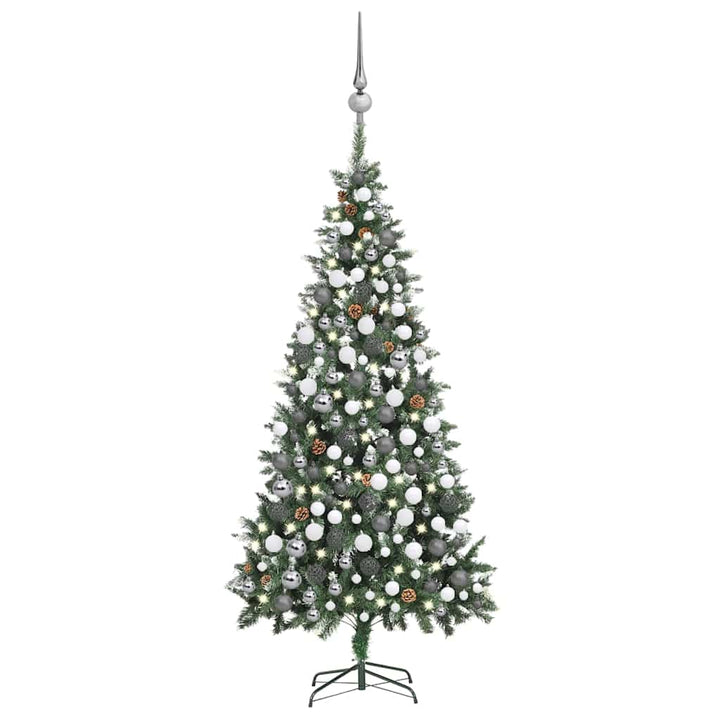 juletræ med lys + julekugler og grankogler 210 cm