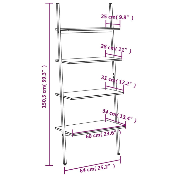 stigereol med 4 hylder 64x34x150,5 cm lysebrun og sort