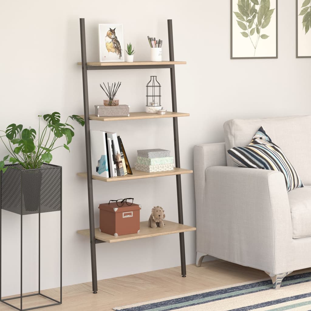 stigereol med 4 hylder 64x34x150,5 cm lysebrun og sort
