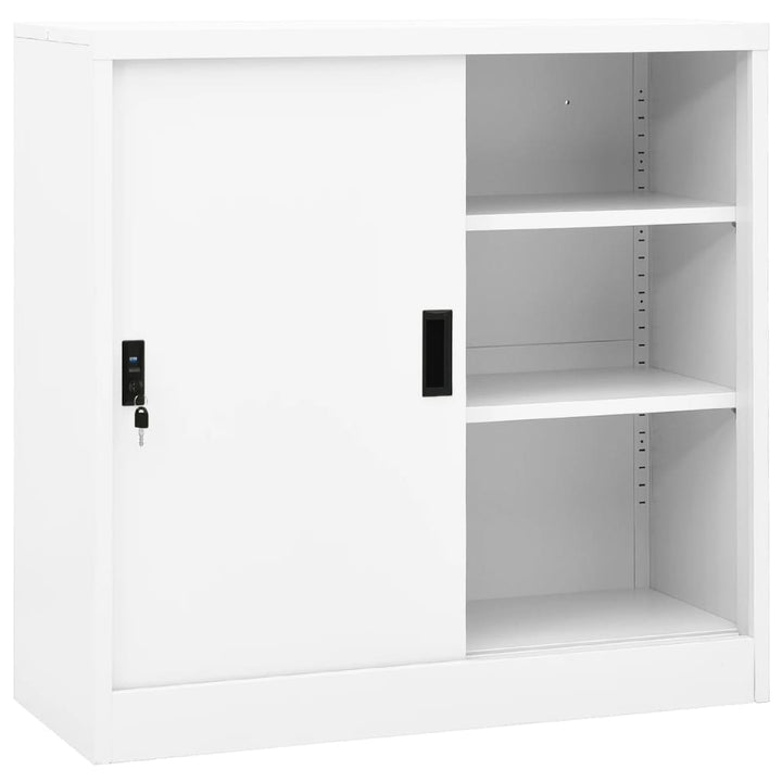 kontorskab med skydedøre 90x40x90 cm stål hvid