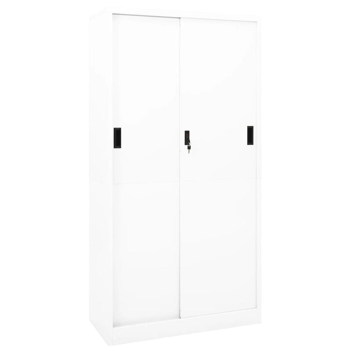 kontorskab med skydelåger 90x40x180 cm stål hvid