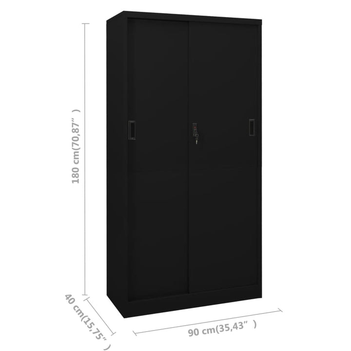 kontorskab med skydelåger 90x40x180 cm stål sort