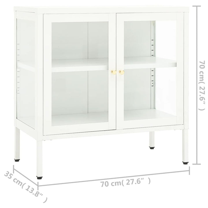 skænk 70x35x70 cm stål og glas hvid