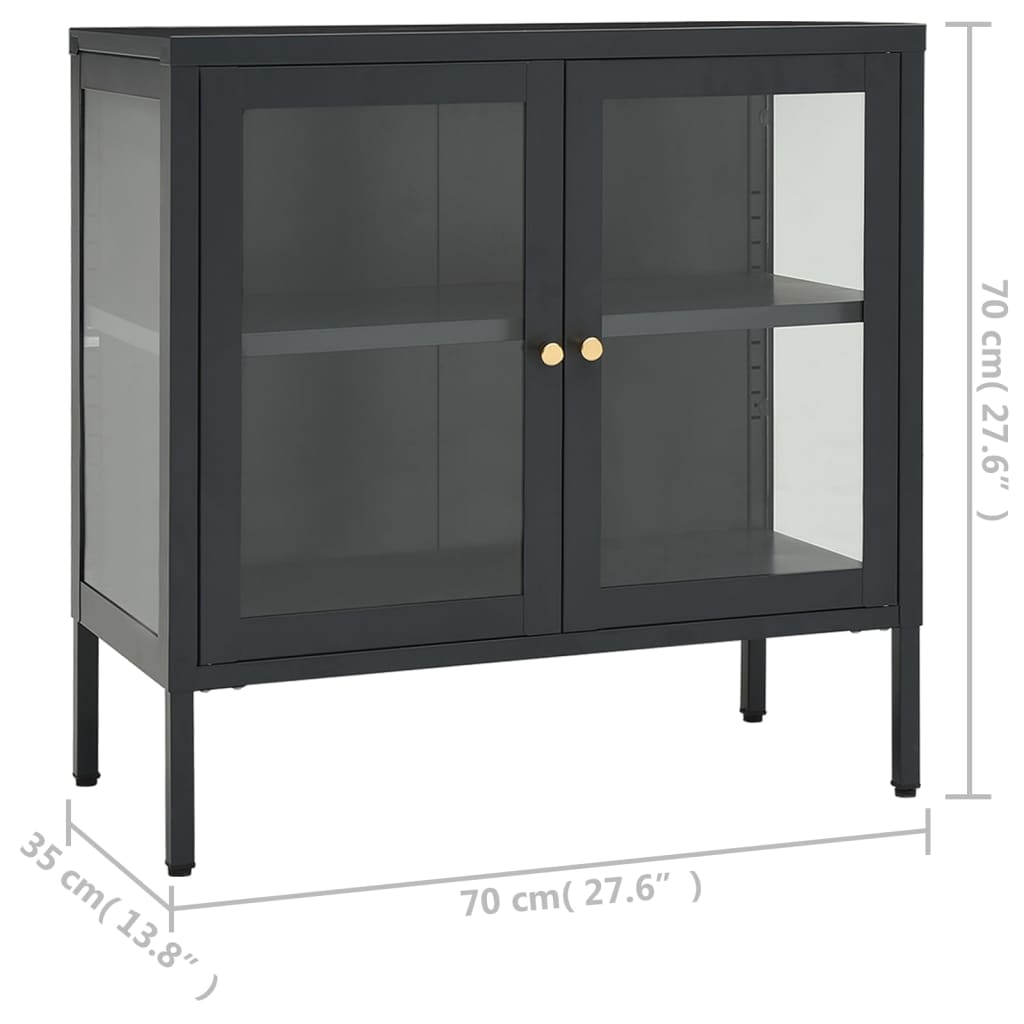 skænk 70x35x70 cm stål og glas antracitgrå
