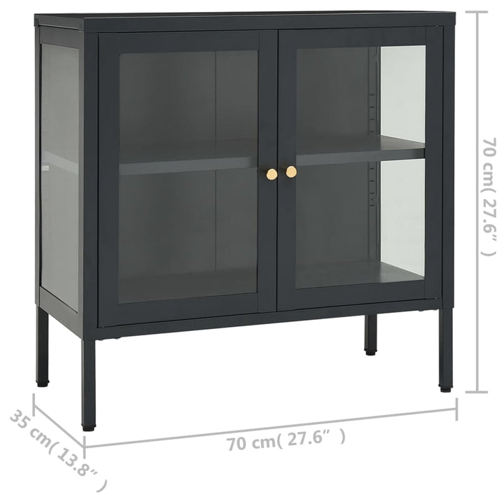 skænk 70x35x70 cm stål og glas antracitgrå