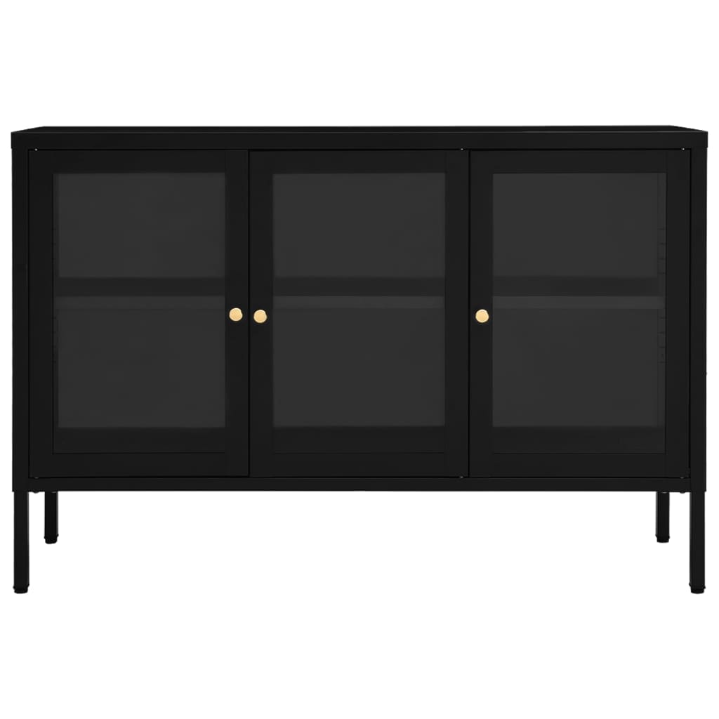 skænk 105x35x70 cm stål og glas sort