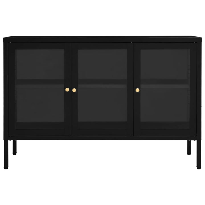 skænk 105x35x70 cm stål og glas sort
