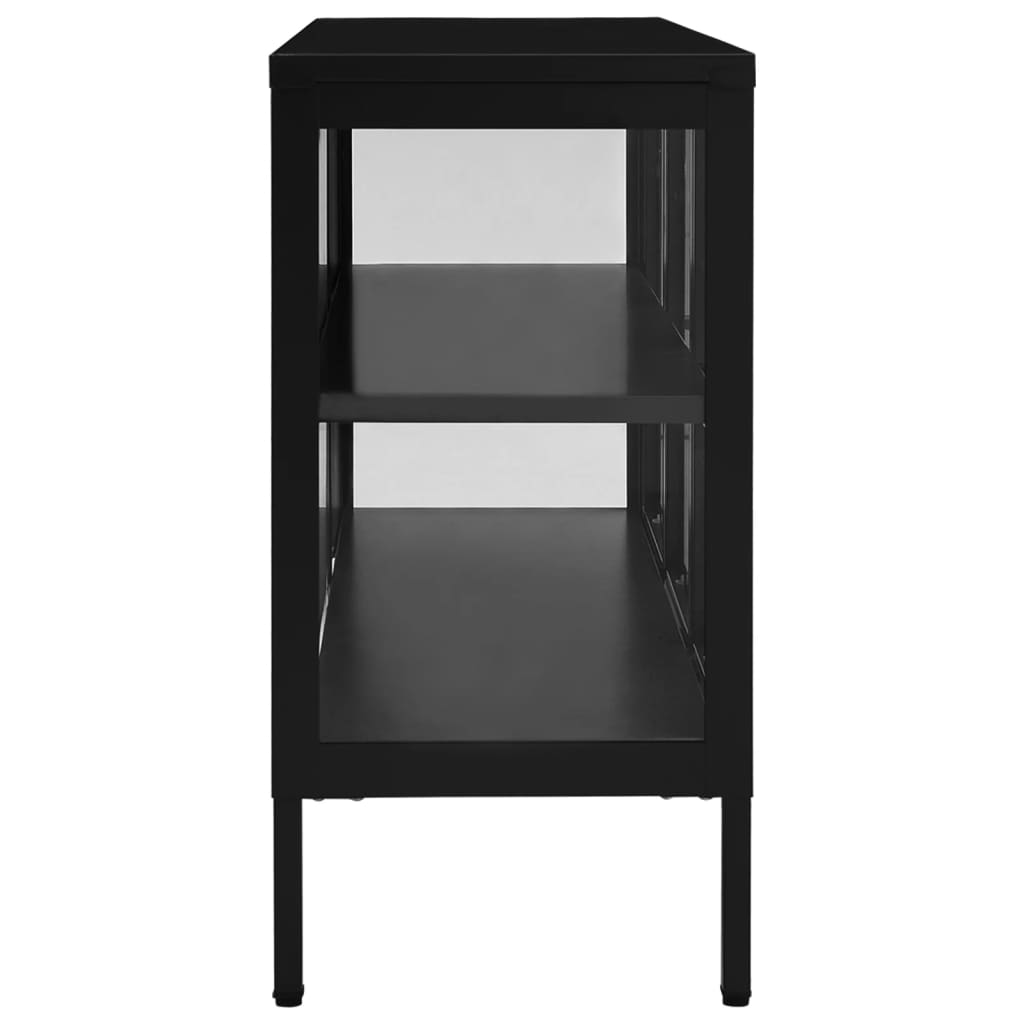 skænk 105x35x70 cm stål og glas sort
