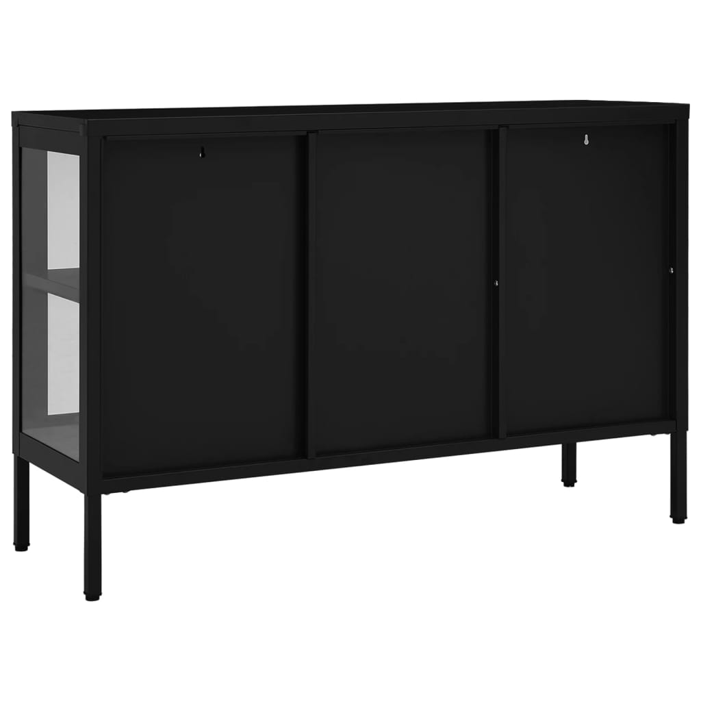 skænk 105x35x70 cm stål og glas sort