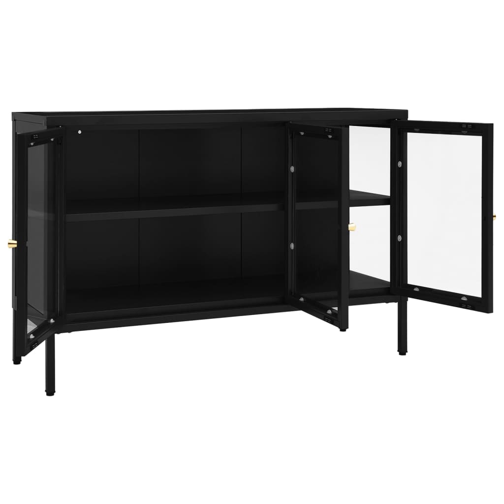 skænk 105x35x70 cm stål og glas sort