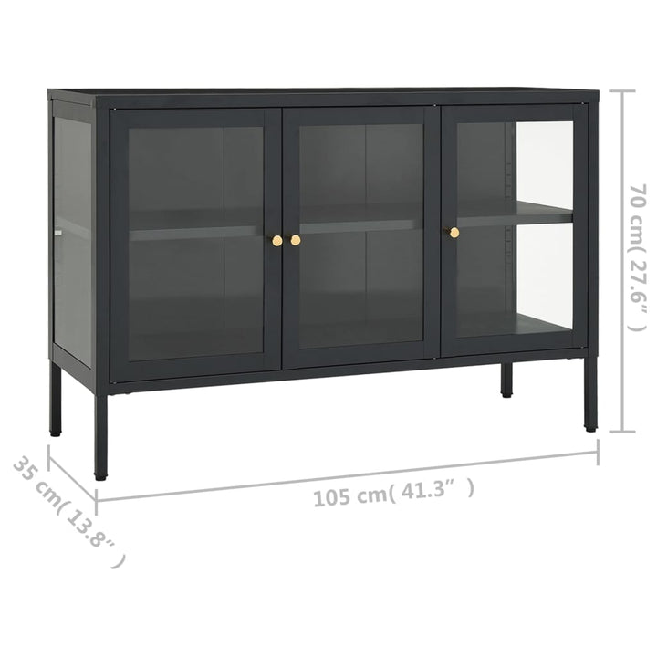 skænk 105x35x70 cm stål og glas antracitgrå