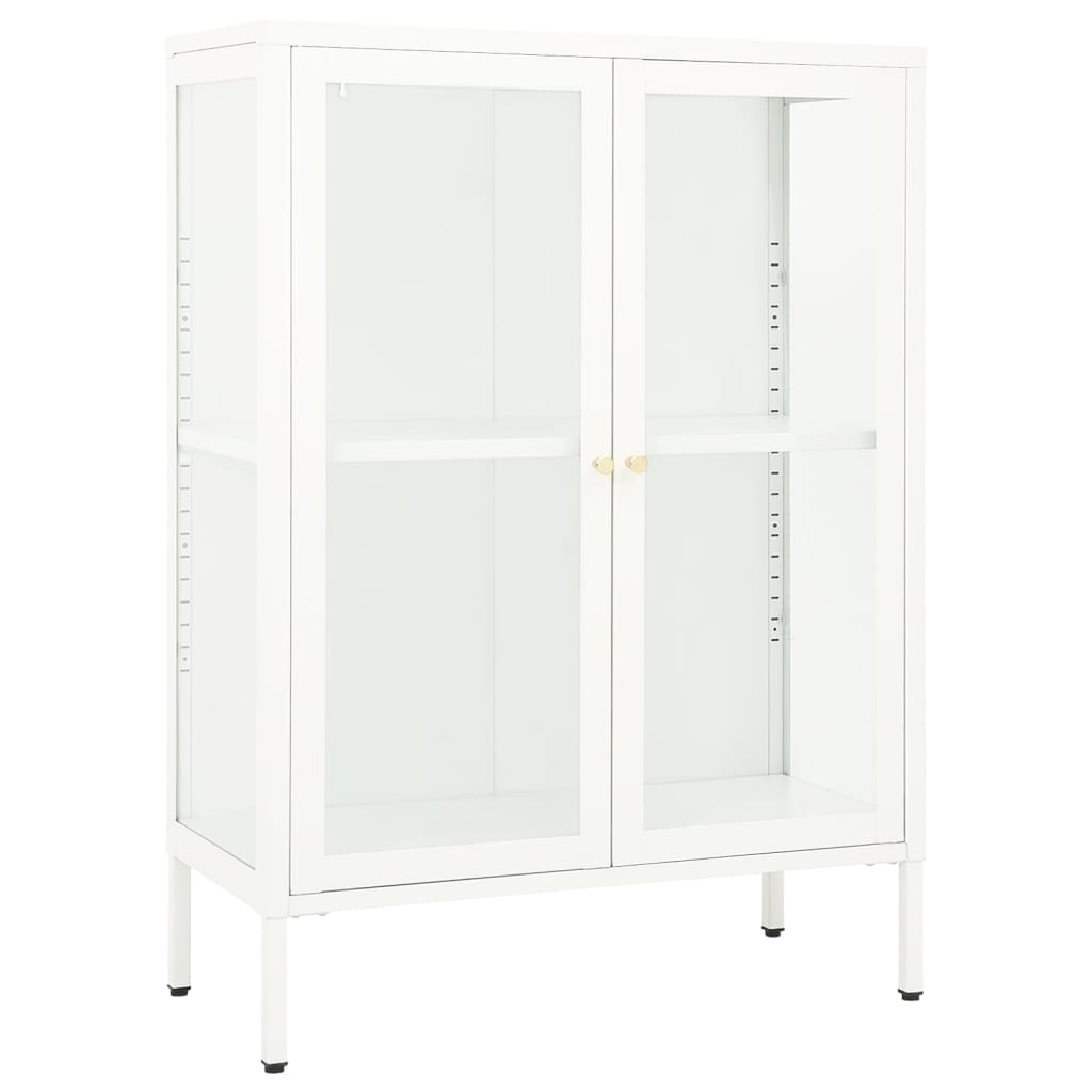 skænk 75x35x105 cm stål og glas hvid