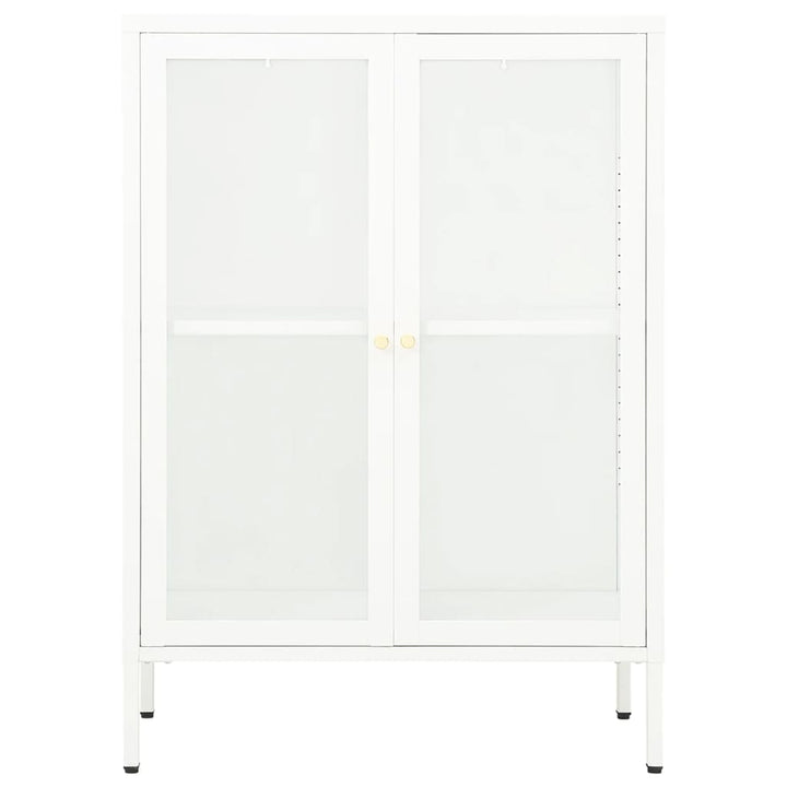 skænk 75x35x105 cm stål og glas hvid