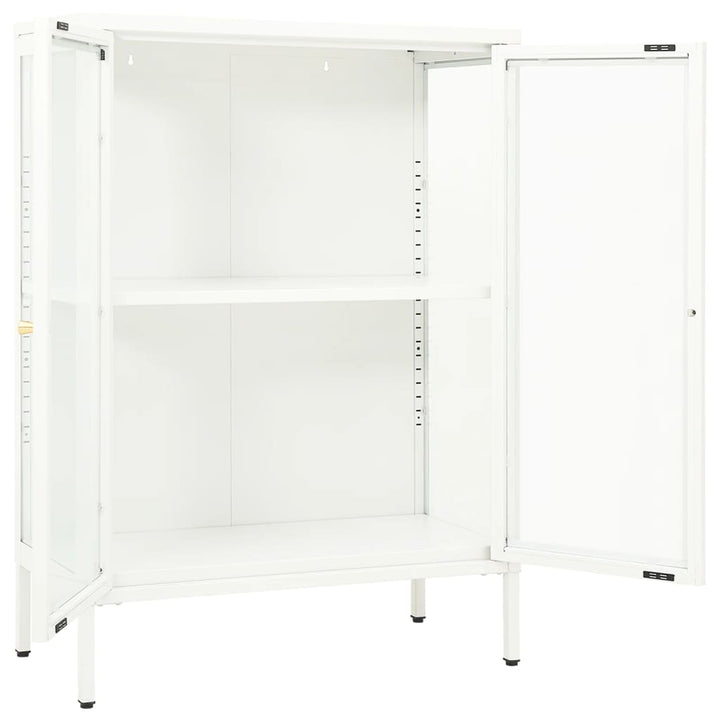 skænk 75x35x105 cm stål og glas hvid