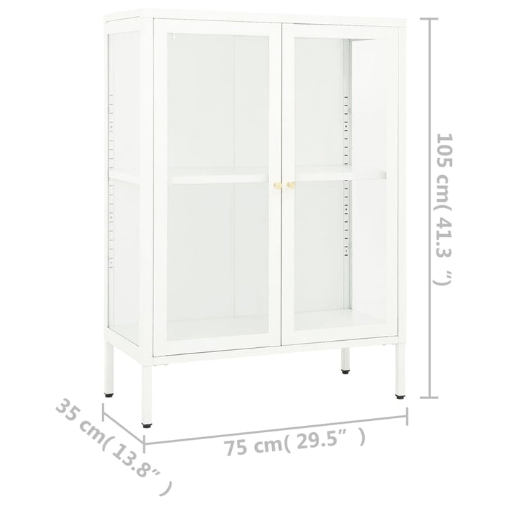 skænk 75x35x105 cm stål og glas hvid