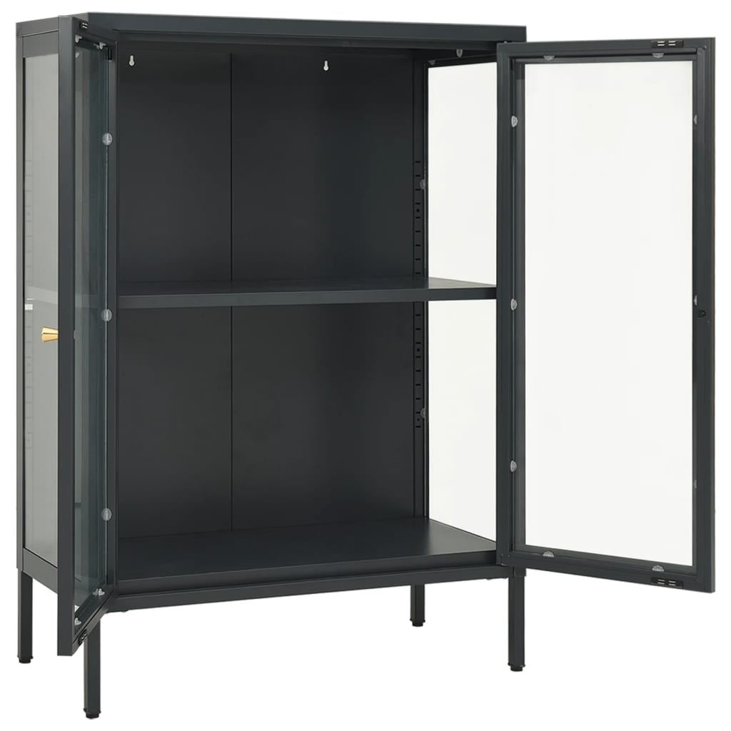 skænk 75x35x105 cm stål og glas antracitgrå
