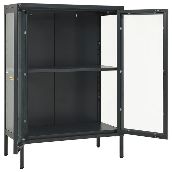 skænk 75x35x105 cm stål og glas antracitgrå