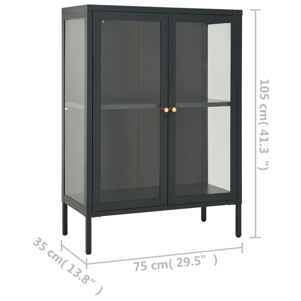 skænk 75x35x105 cm stål og glas antracitgrå