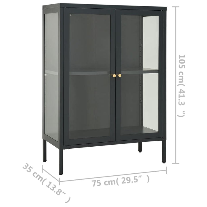 skænk 75x35x105 cm stål og glas antracitgrå