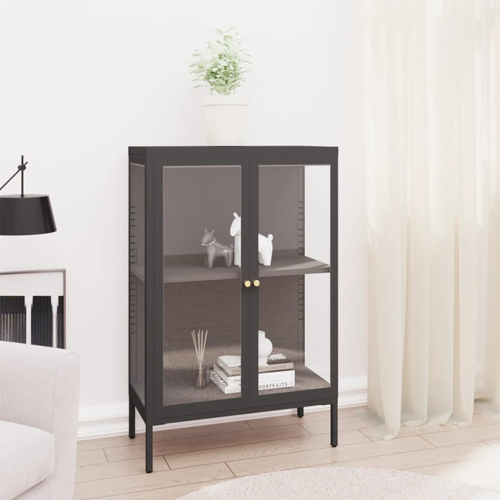 skænk 75x35x105 cm stål og glas antracitgrå