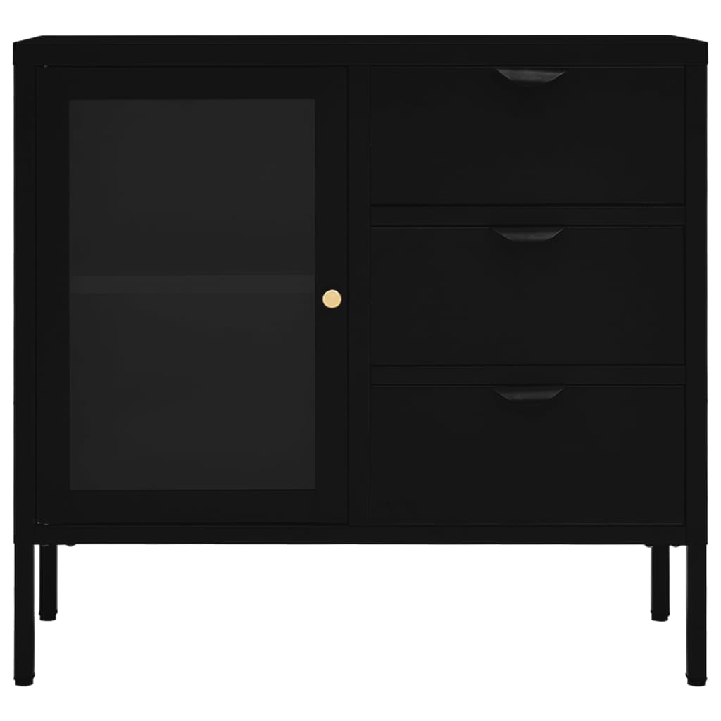 skænk 75x35x70 cm stål og hærdet glas sort