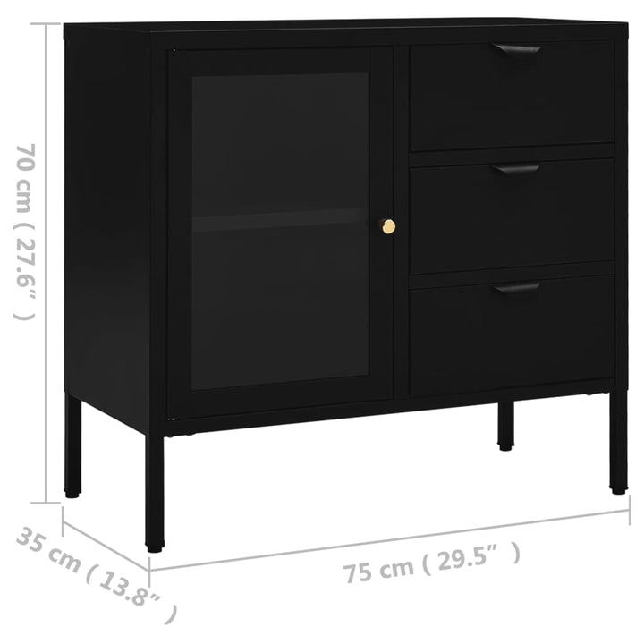 skænk 75x35x70 cm stål og hærdet glas sort