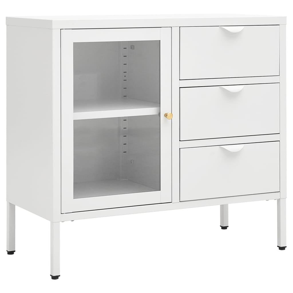 skænk 75x35x70 cm stål og hærdet glas hvid