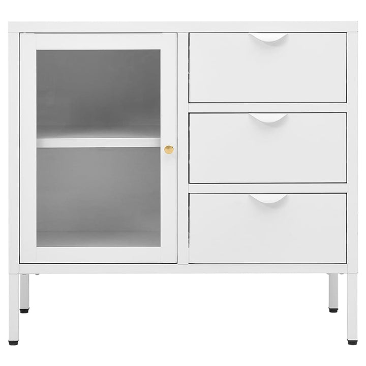 skænk 75x35x70 cm stål og hærdet glas hvid