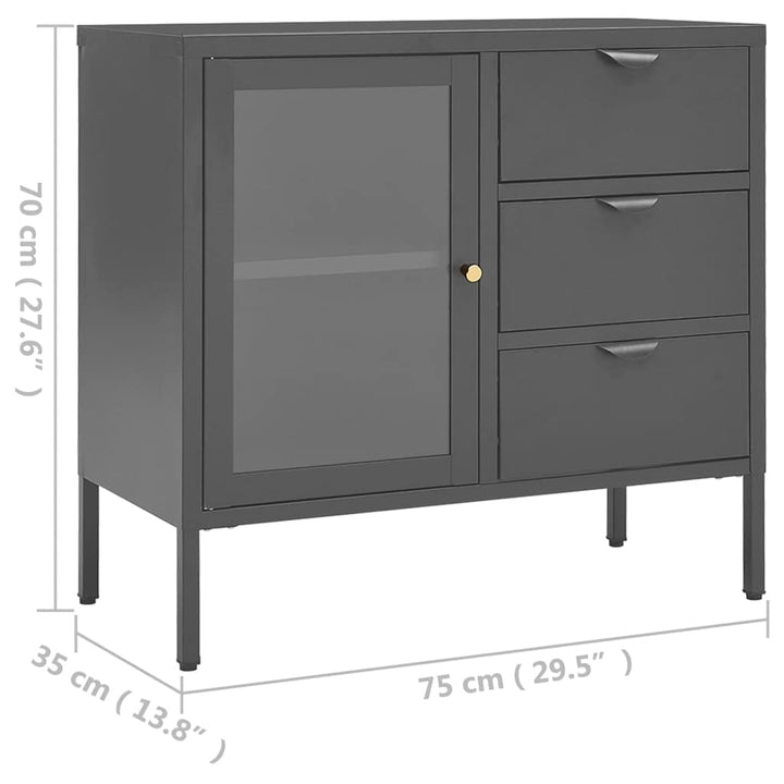 skænk 75x35x70 cm stål og hærdet glas antracitgrå