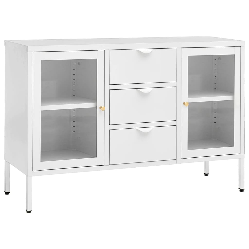 skænk 105x35x70 cm stål og glas hvid