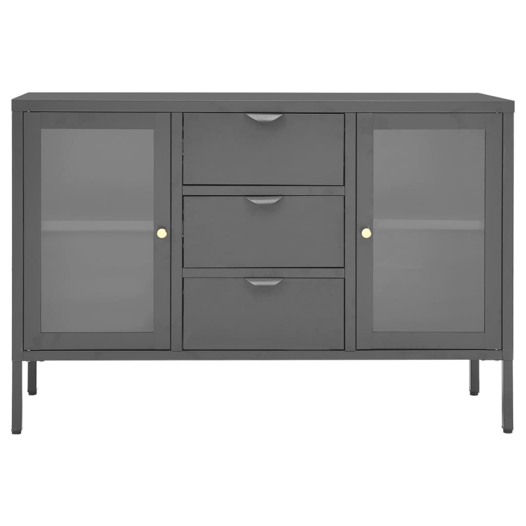skænk 105x35x70 cm stål og glas antracitgrå