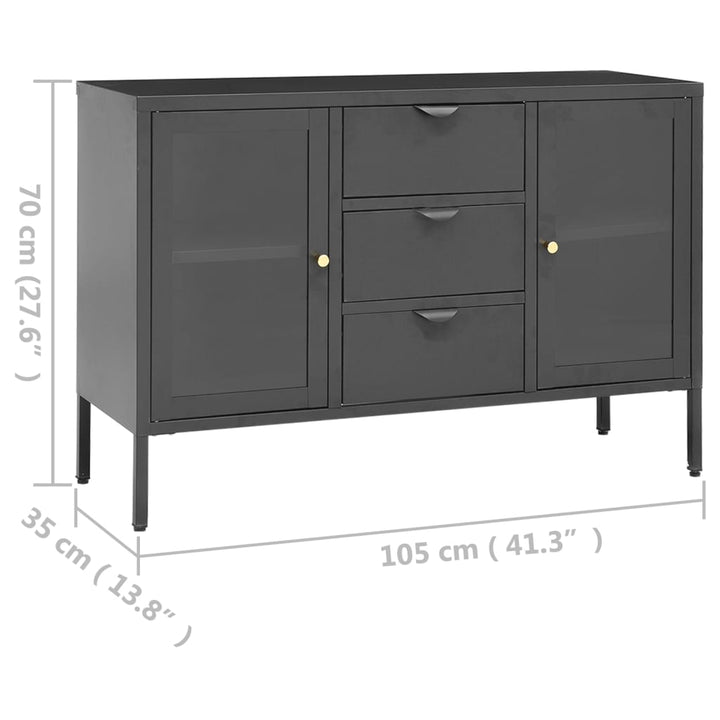skænk 105x35x70 cm stål og glas antracitgrå
