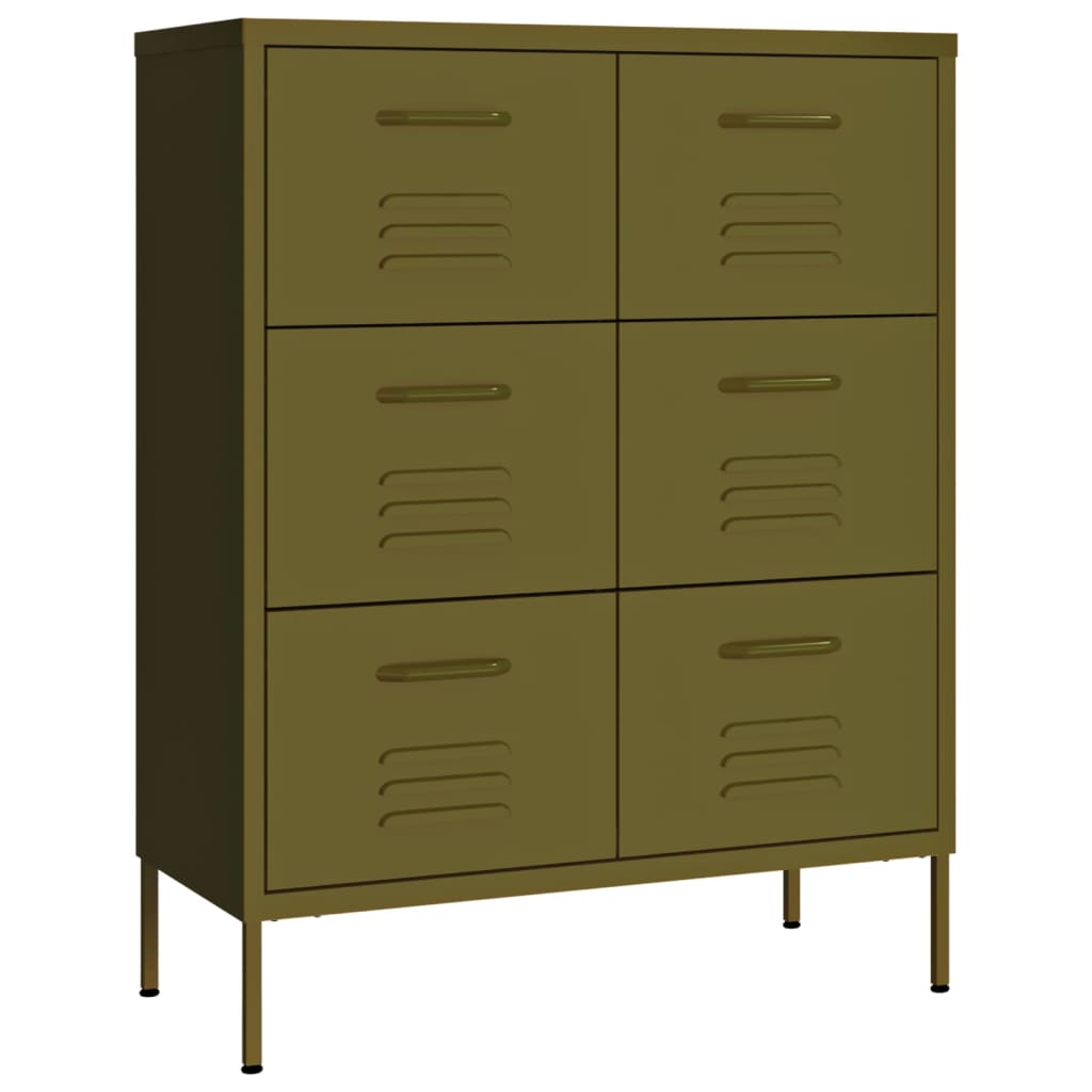 kommode 80x35x101,5 cm stål olivengrøn