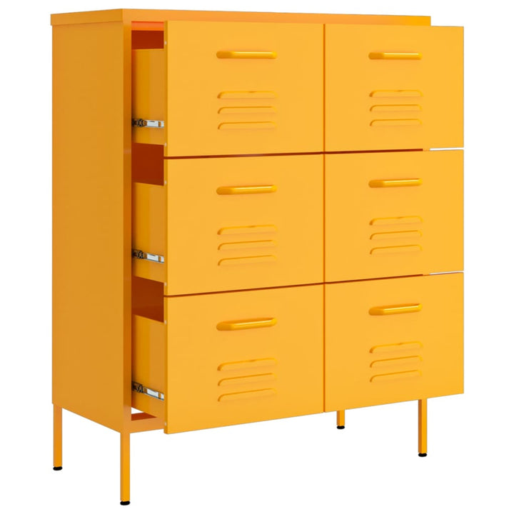 kommode 80x35x101,5 cm stål sennepsgul