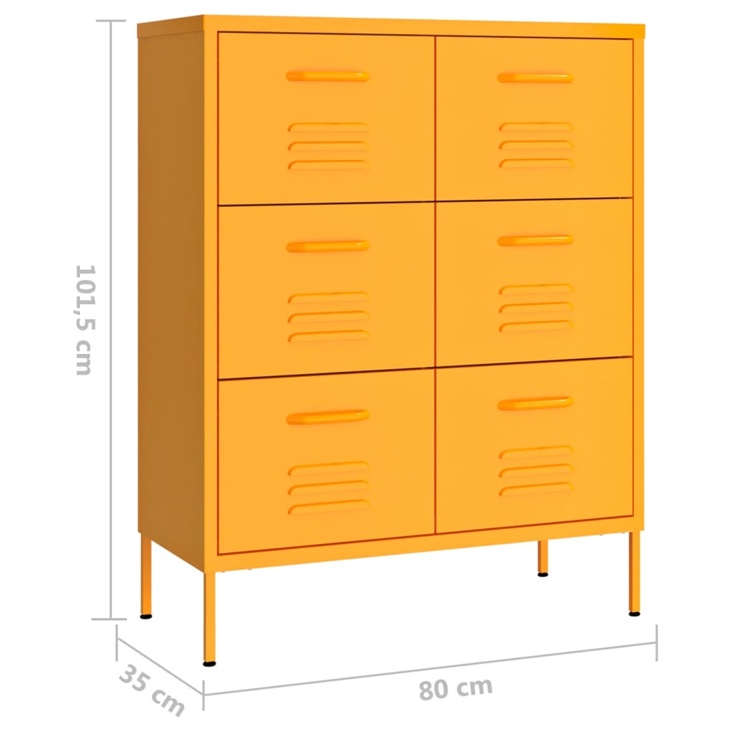 kommode 80x35x101,5 cm stål sennepsgul