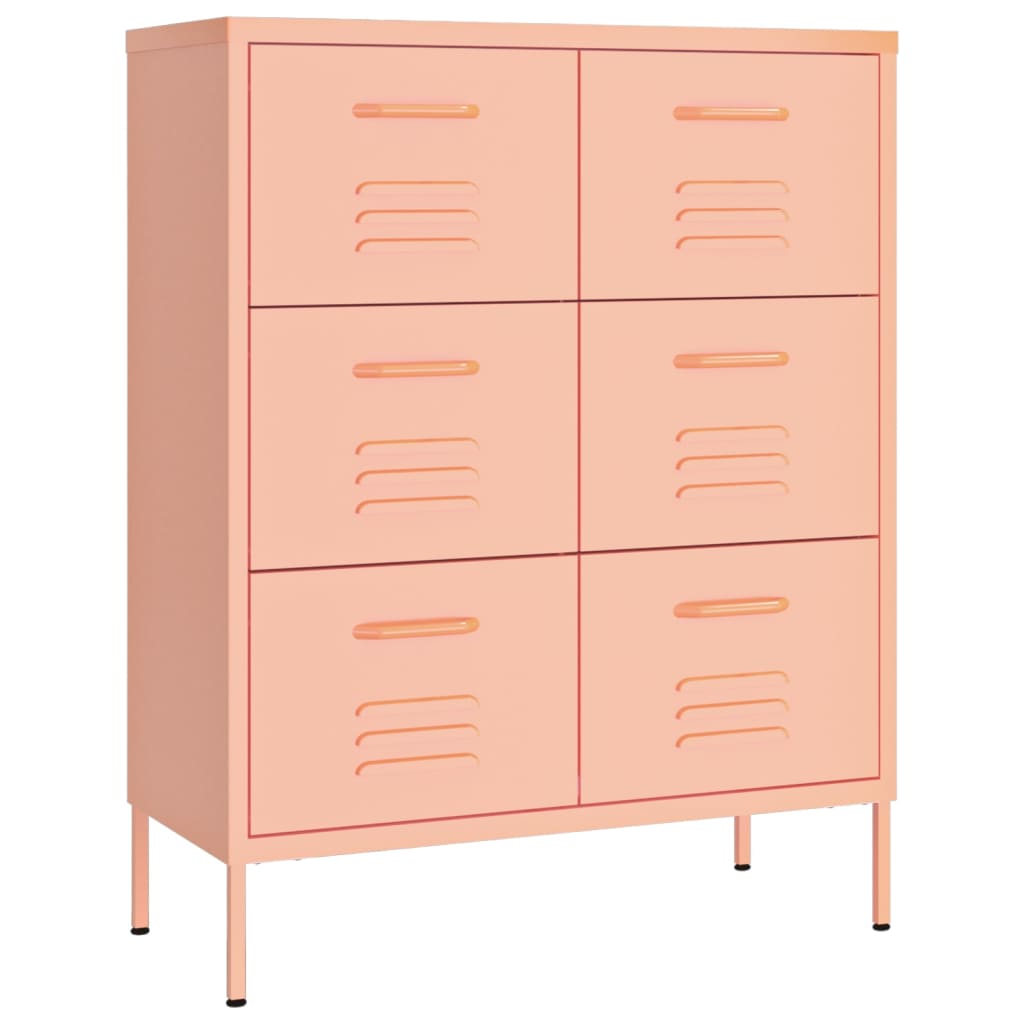 kommode 80x35x101,5 cm stål lyserød