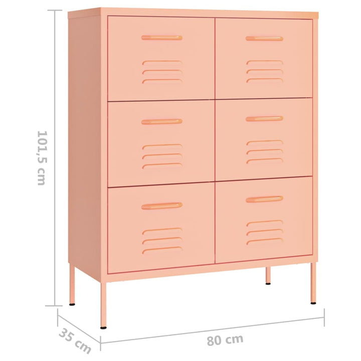 kommode 80x35x101,5 cm stål lyserød