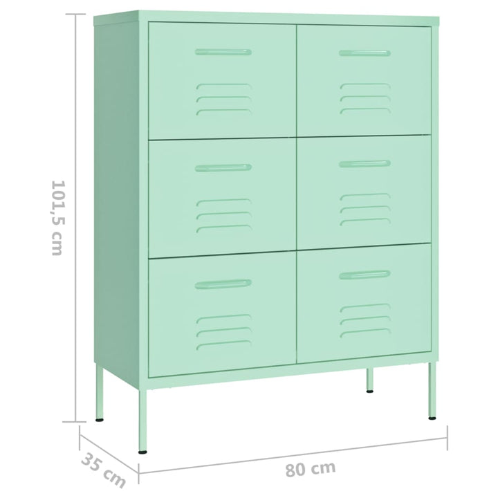 kommode 80x35x101,5 cm stål mintgrøn