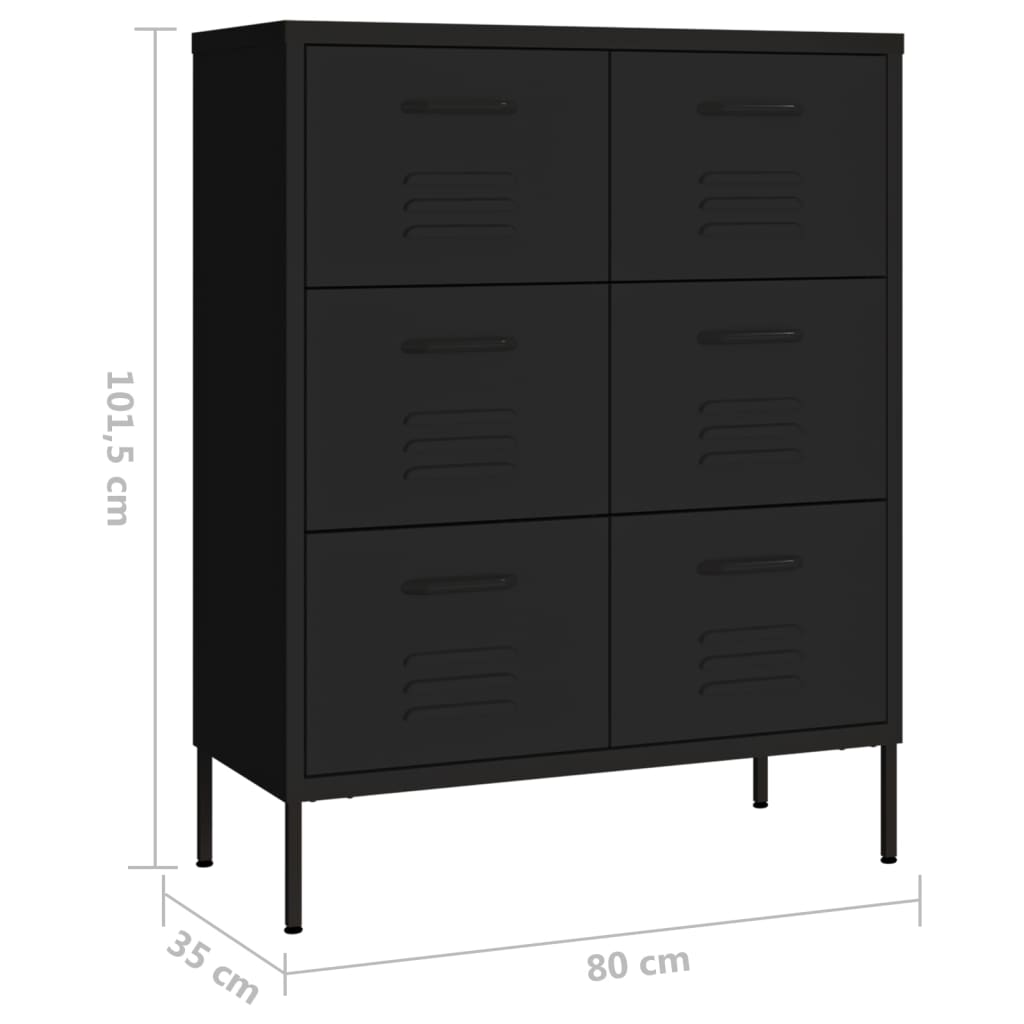 kommode 80x35x101,5 cm stål sort