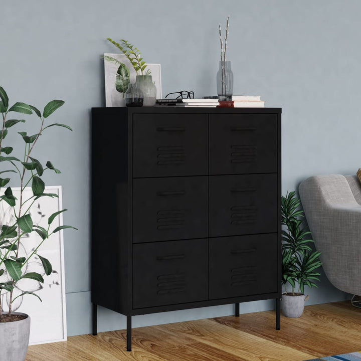 kommode 80x35x101,5 cm stål sort